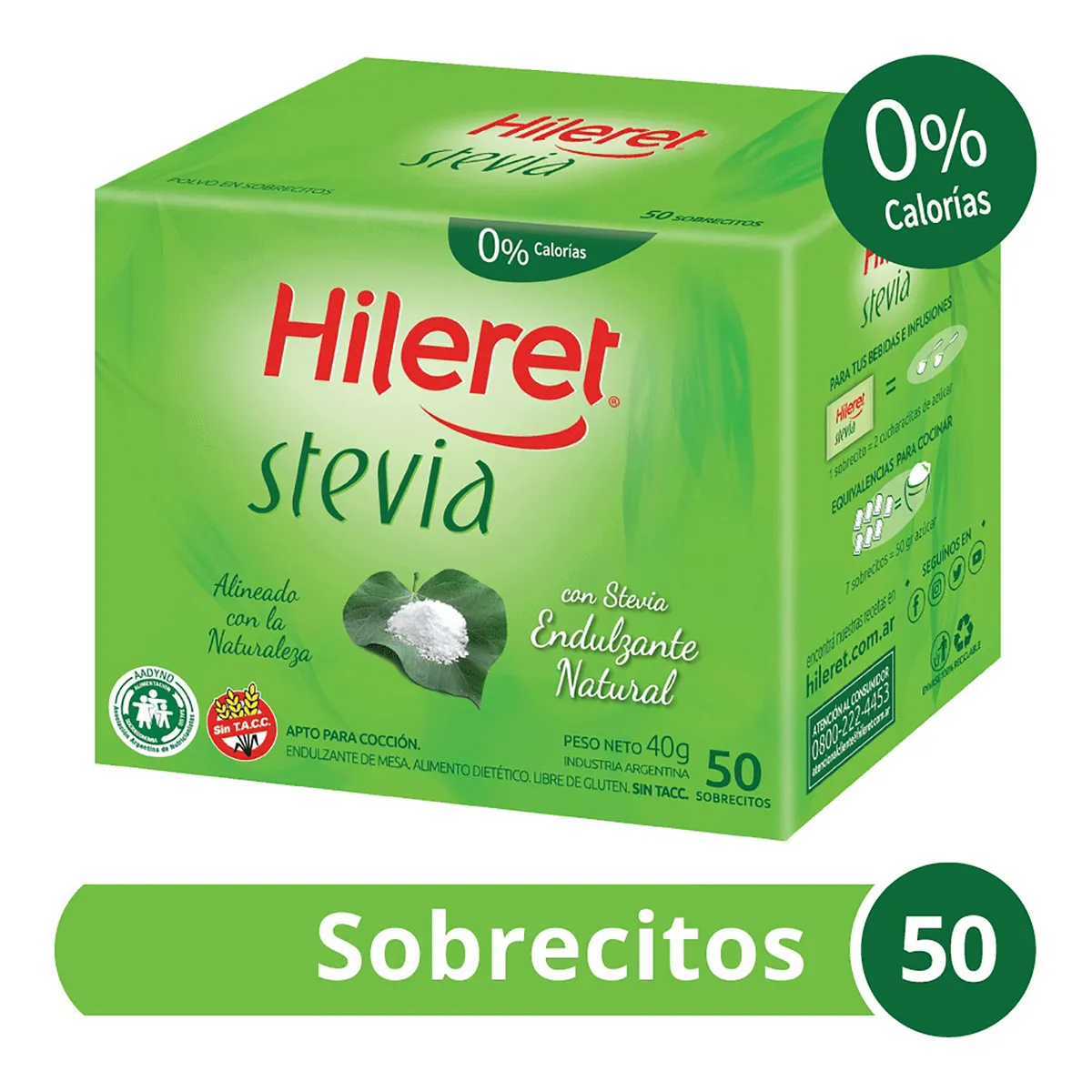 Edulcorante en sobres Hileret con stevia 50 u.
