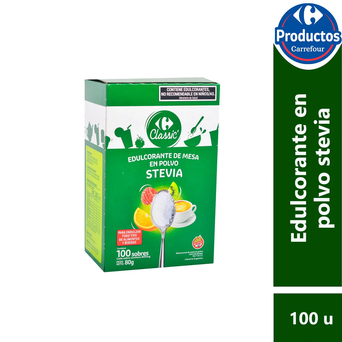 Edulcorante en sobres Carrefour classic con stevia 100 uni