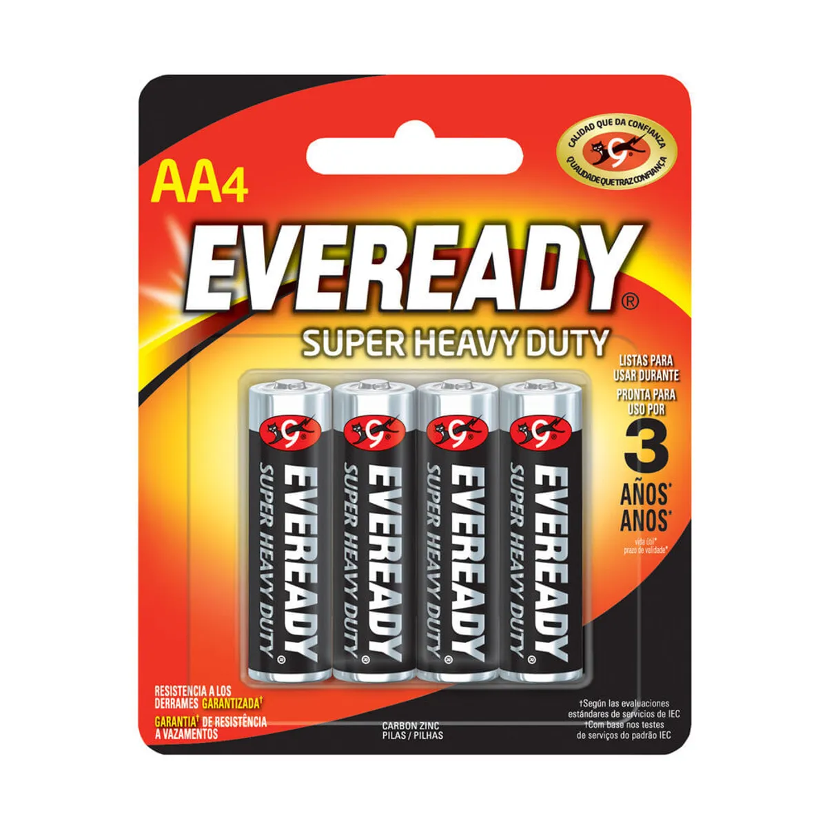 Pilas de carbón/zinc Eveready tipo AA 4 u.