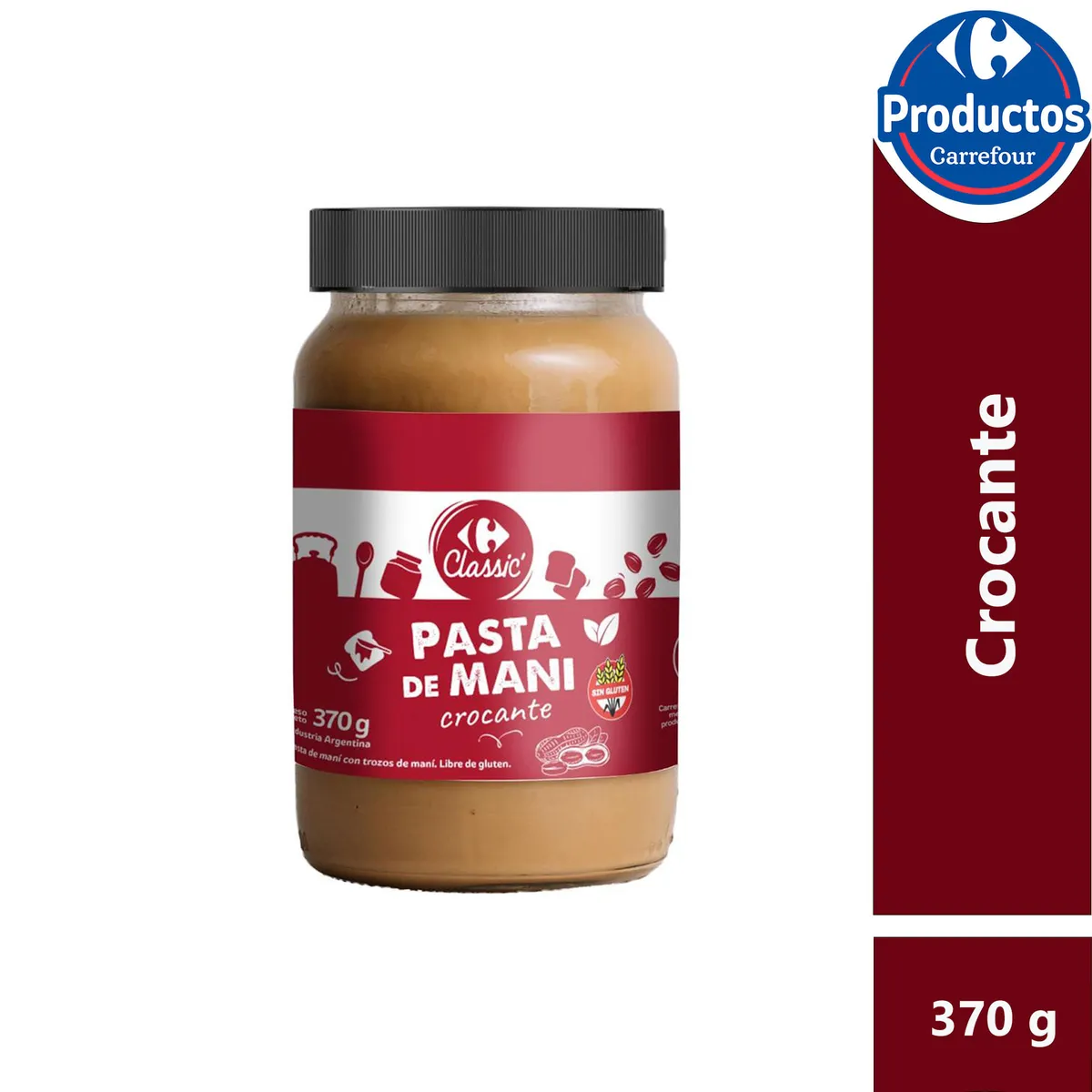 Pasta de maní crocante Carrefour Classic 370 g.