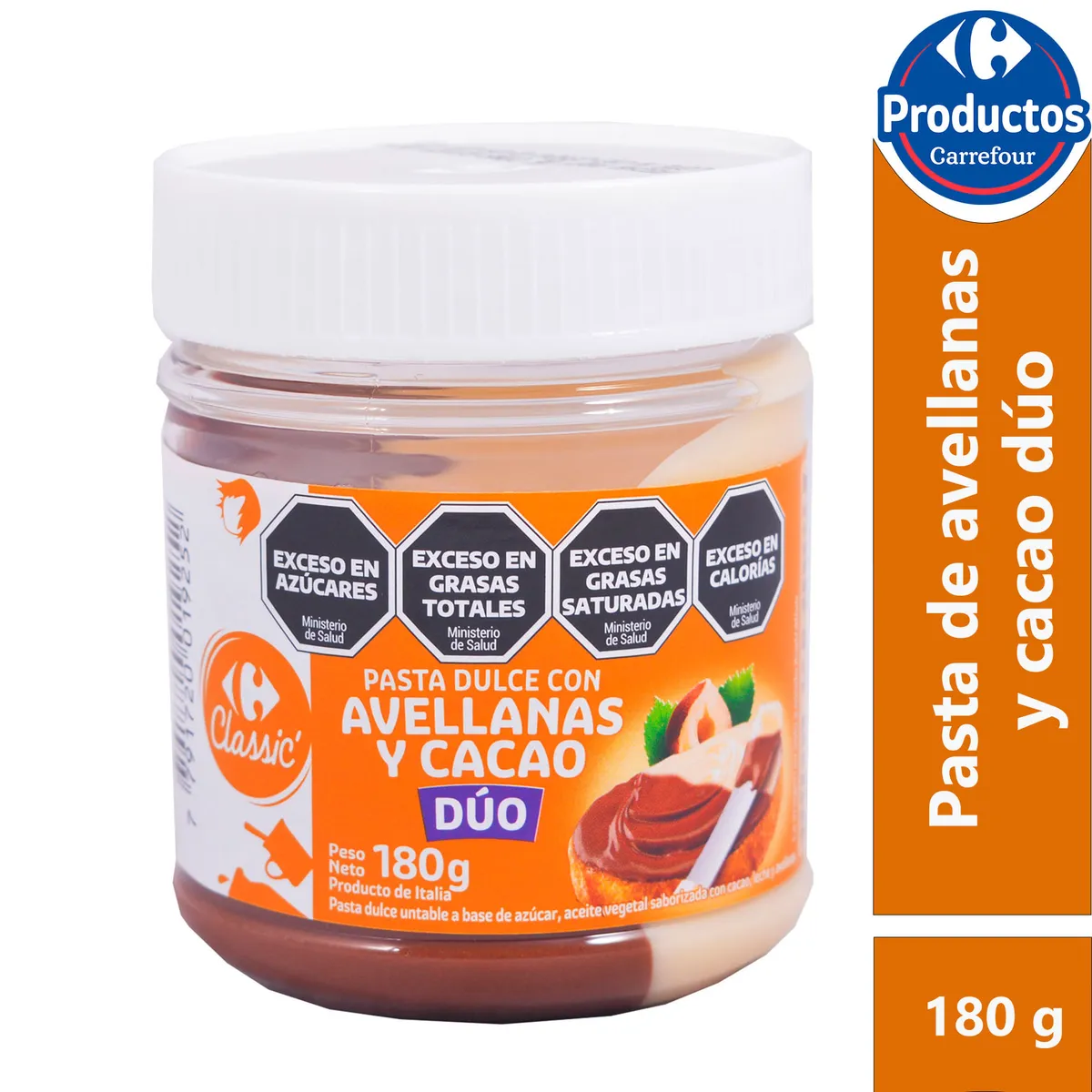 Crema de avellanas Carrefour con cacao duo 180 g.
