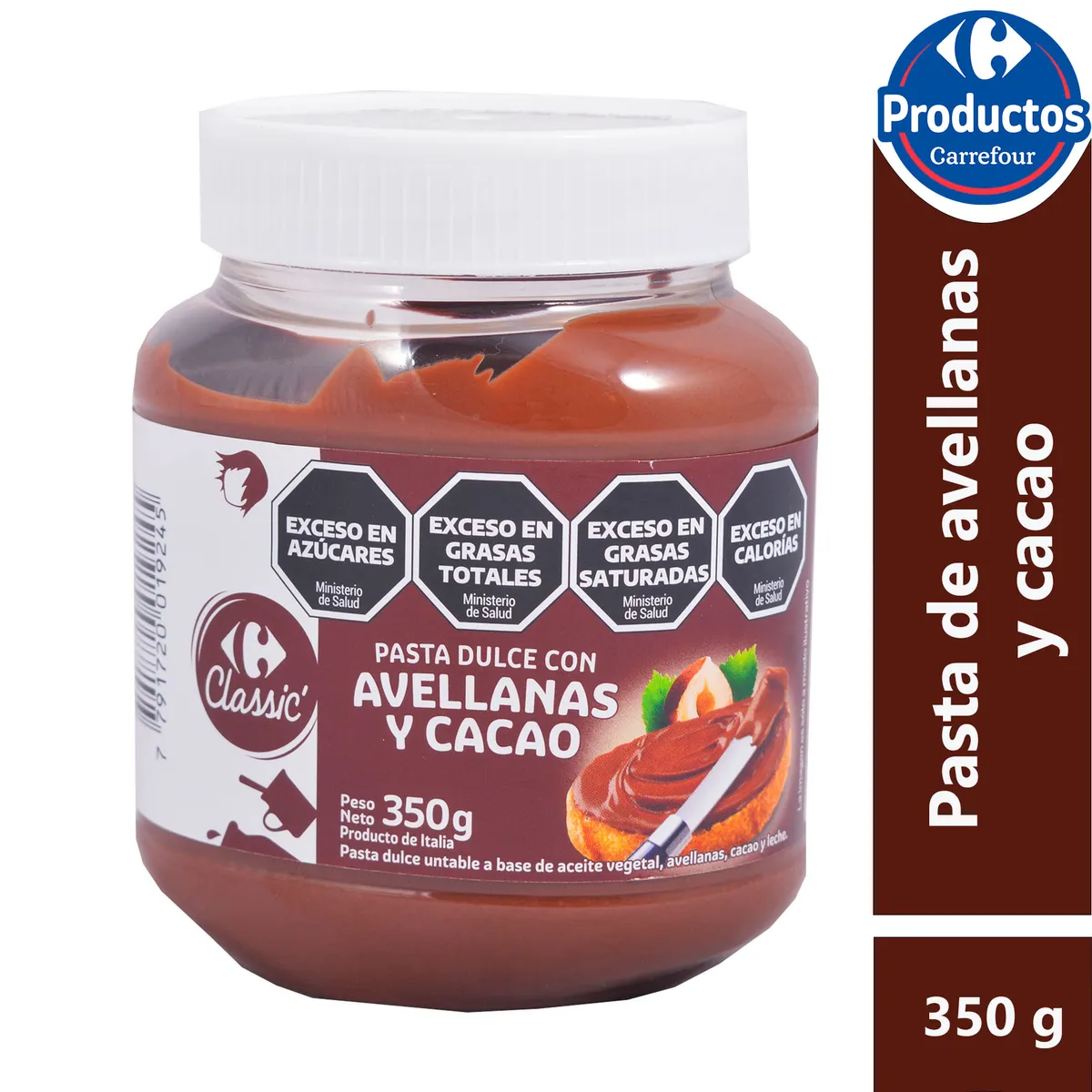 Crema de avellanas Carrefour con cacao 350 g.