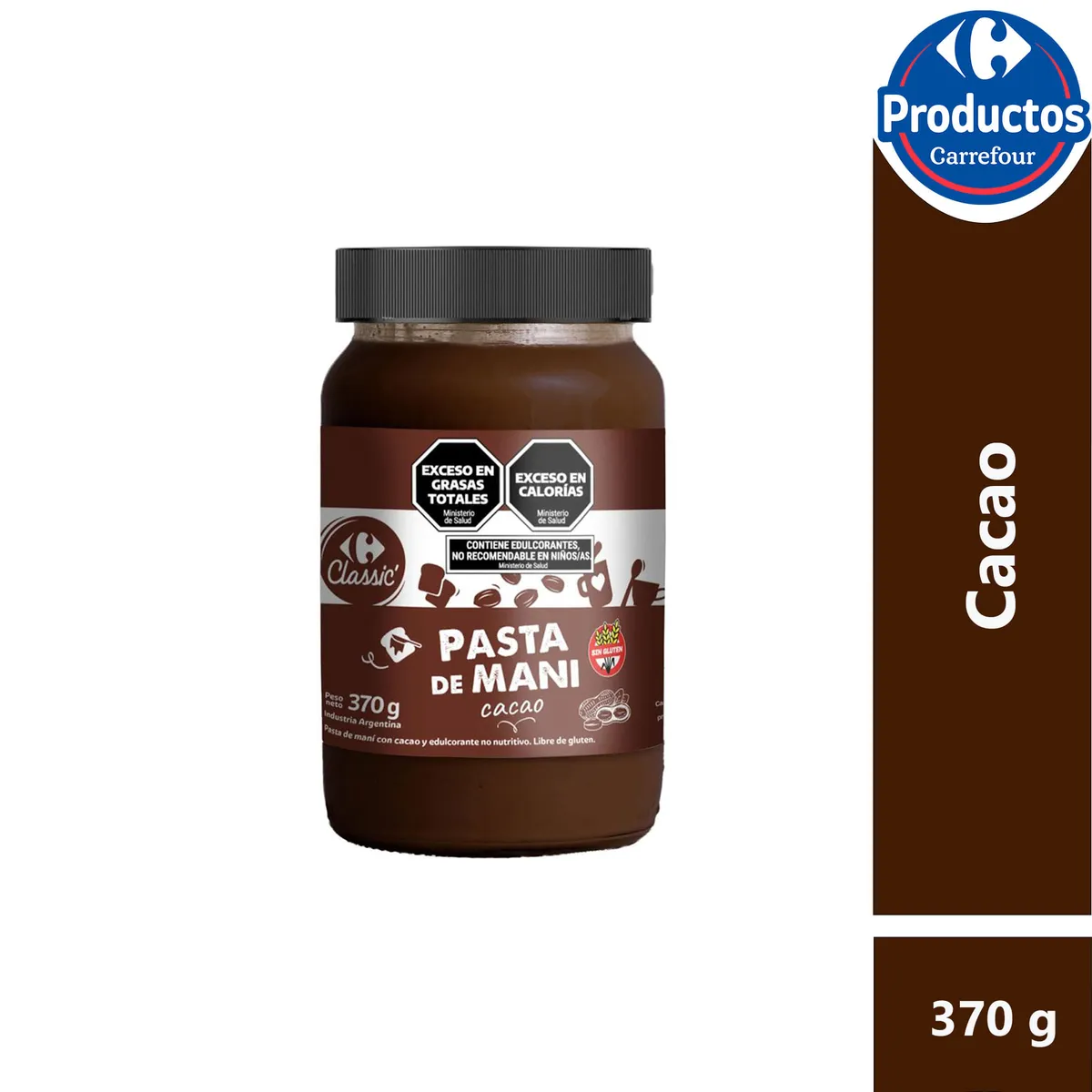 Pasta de maní con cacao Carrefour Classic 370 g.