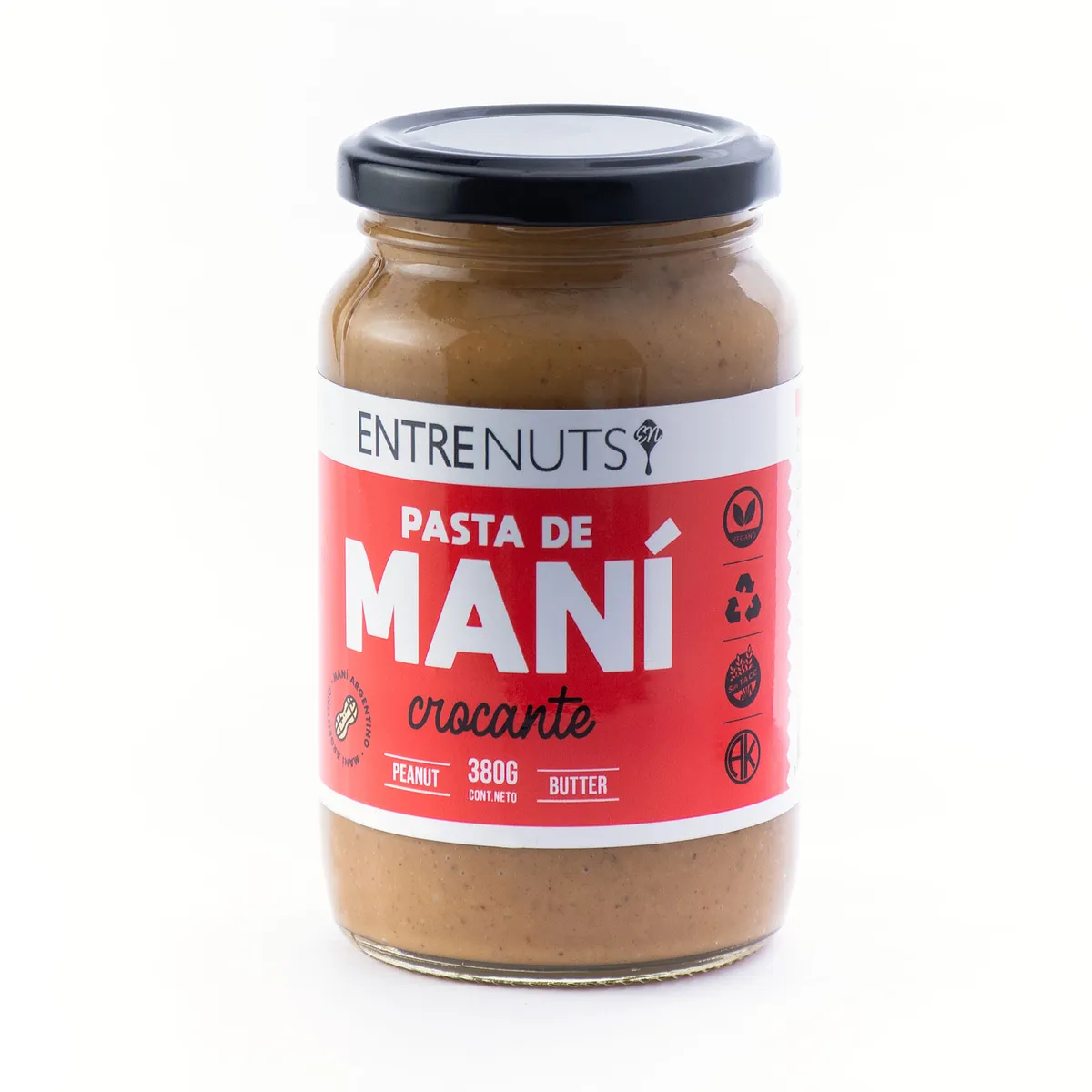 Pasta de maní Entrenuts crocante frasco 370 g.