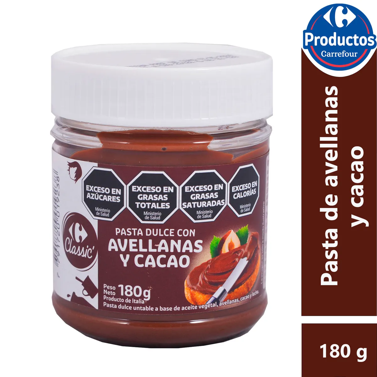 Crema de avellanas Carrefour con cacao 180 g.