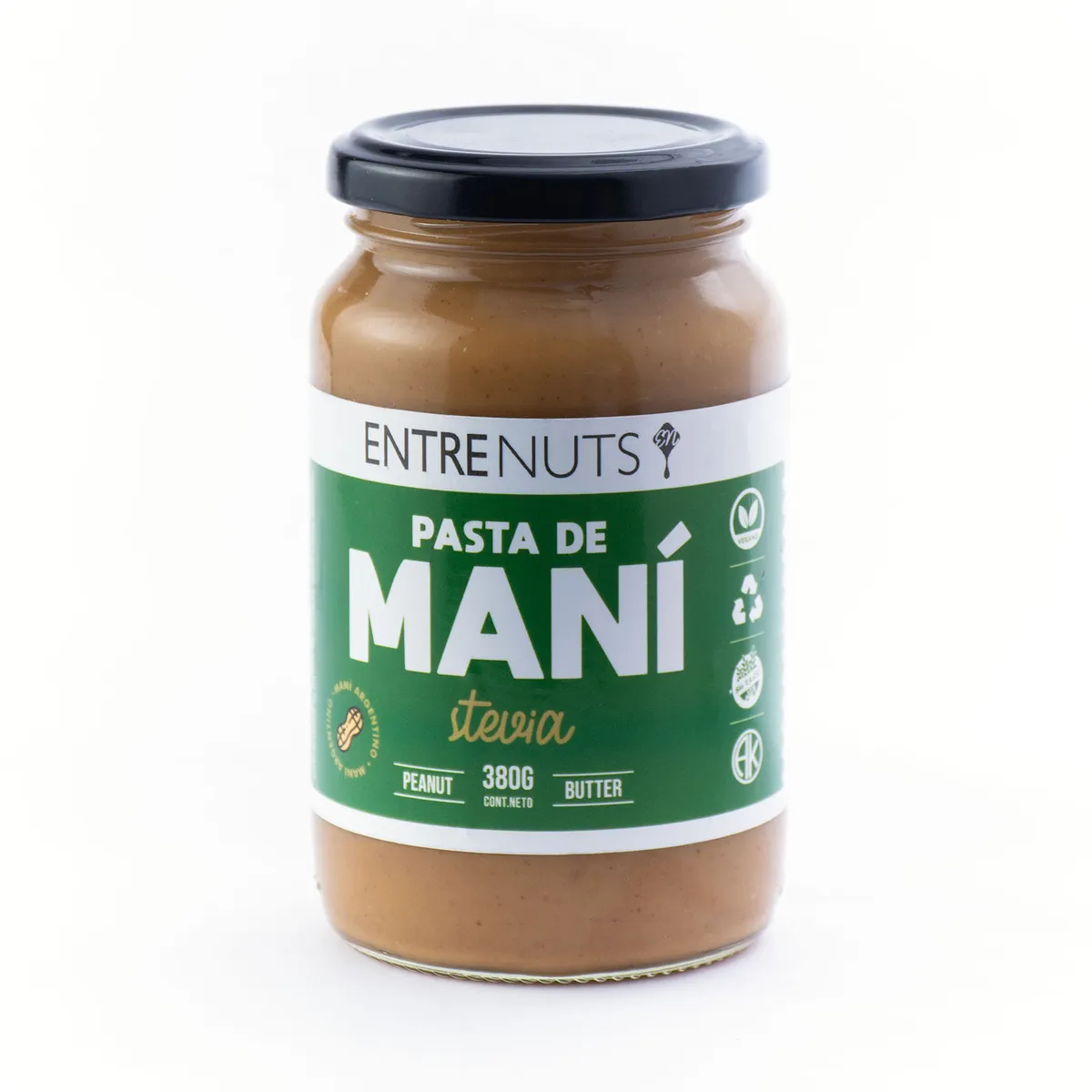 Pasta de maní Entrenuts stevia frasco 370 g.