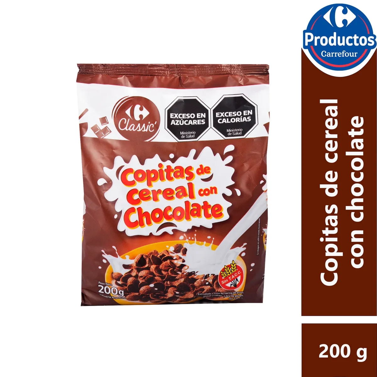 Cereal Carrefour copitas con chocolate sin gluten 200 g.