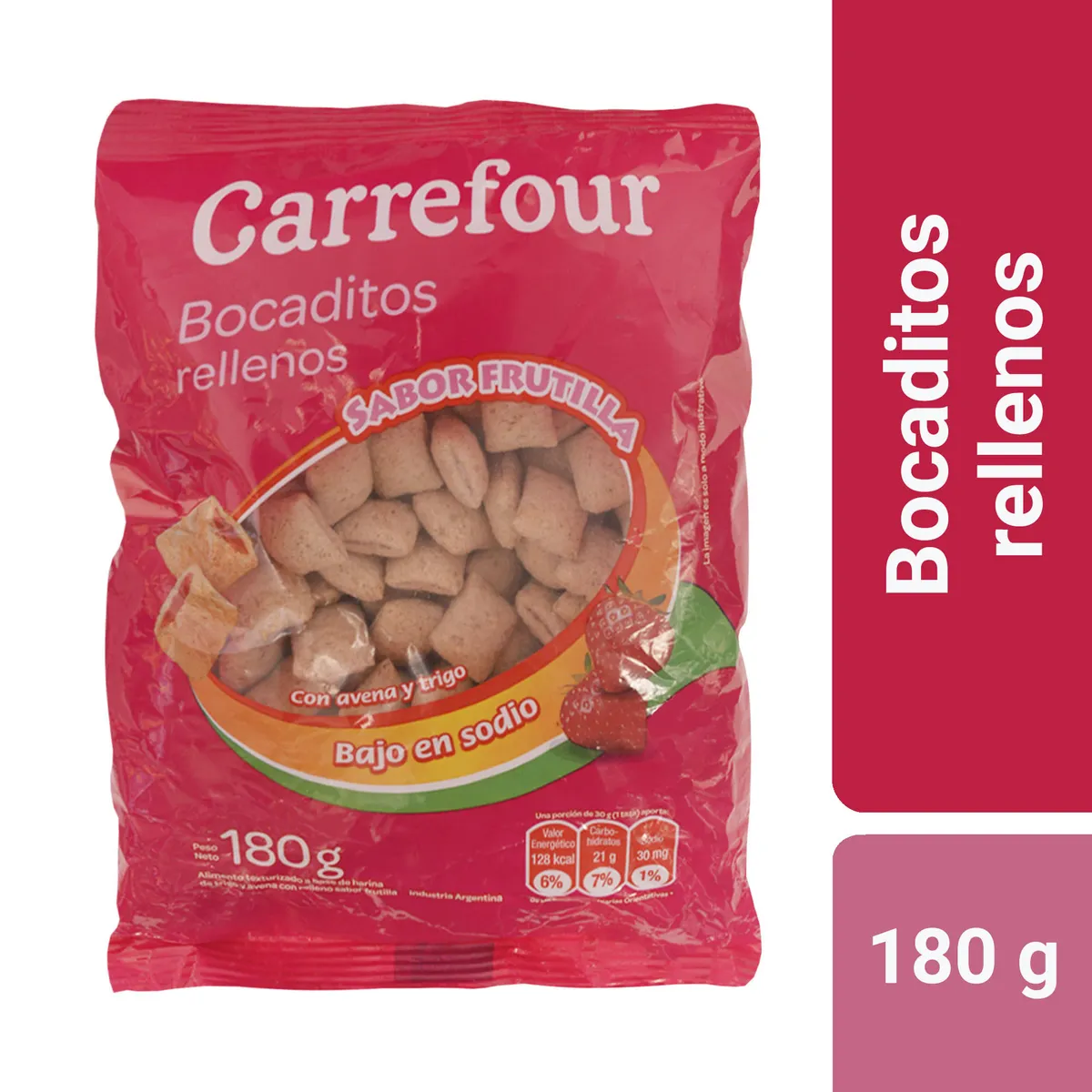 Cereal almohaditas Carrefour rellenas de frutilla 180 g.