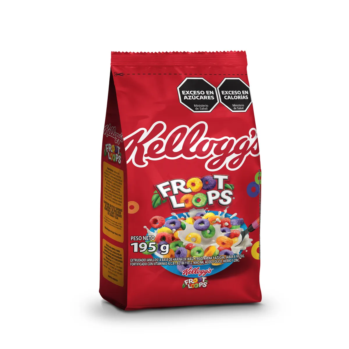 Aros de cereal frutado Kellogs froot loops en bolsa 195 g.