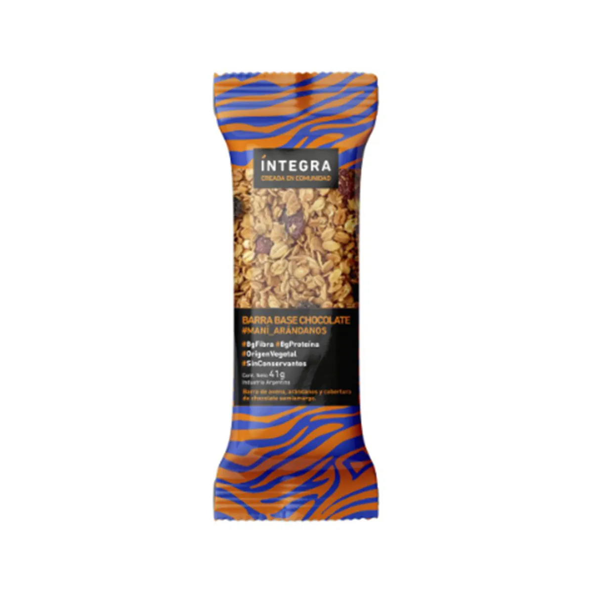 Base chocolate con maní y arándanos Integra 41 g.
