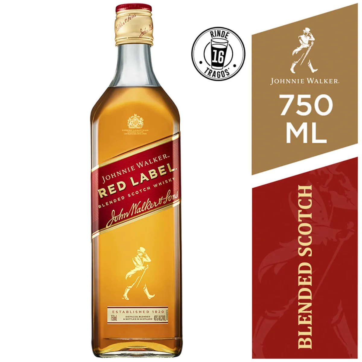 Whisky Johnnie Walker red label botella 750 ml.