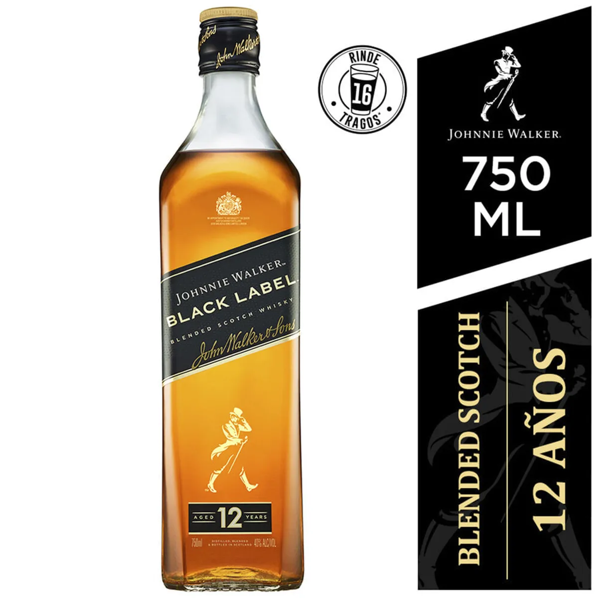 Whisky Johnnie Walker black label botella 750 ml.