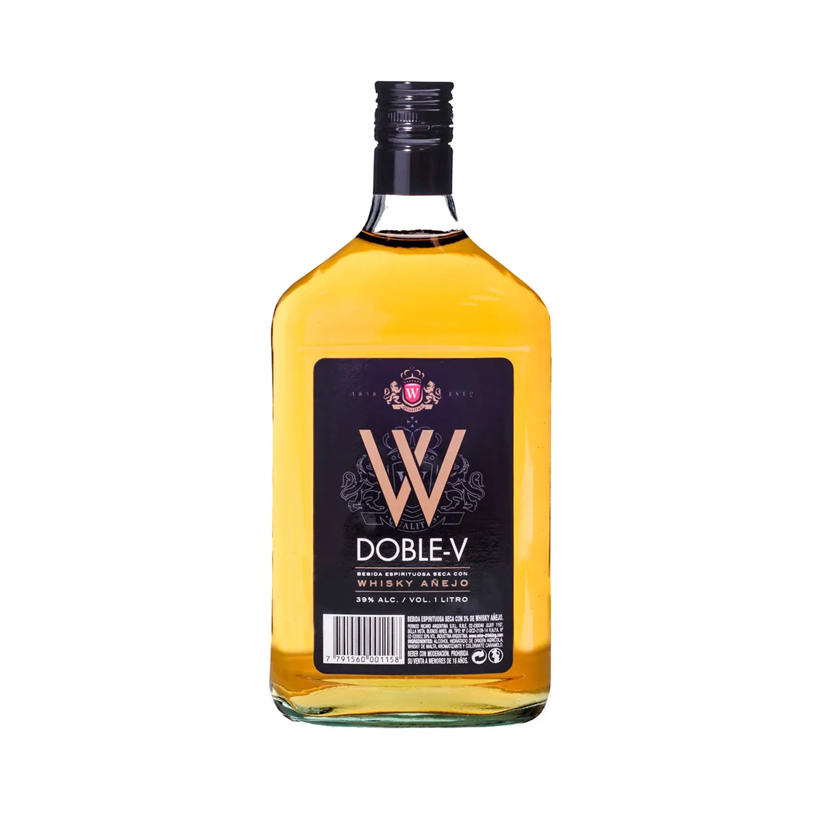 Whisky nacional Doble V en botella 1 lt.