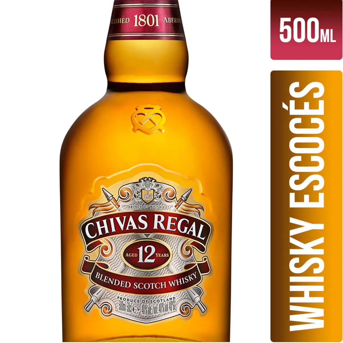 Whisky importado 12 años Chivas regal 500 cc.