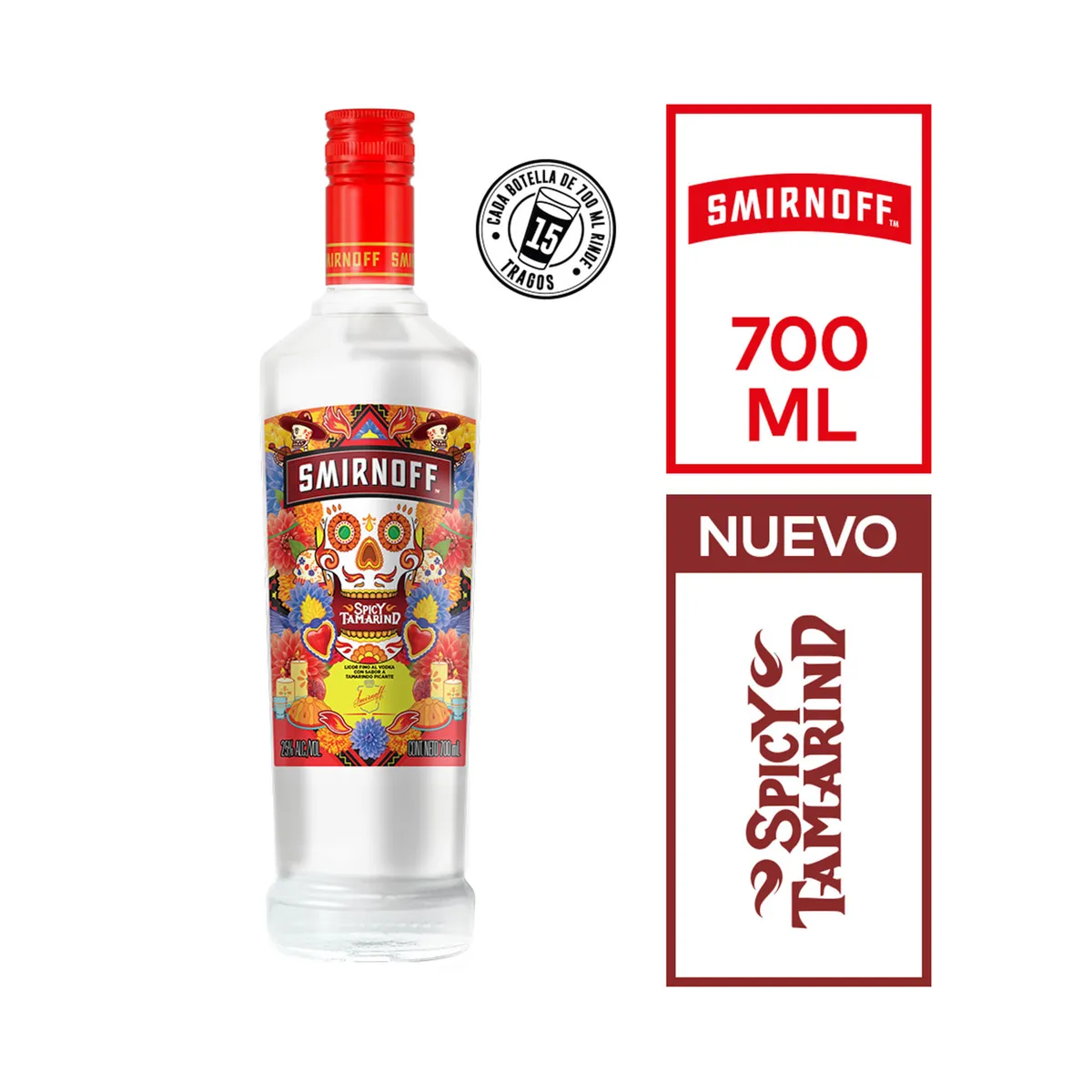 Vodka Smirnoff tamarindo en botella 700 cc.