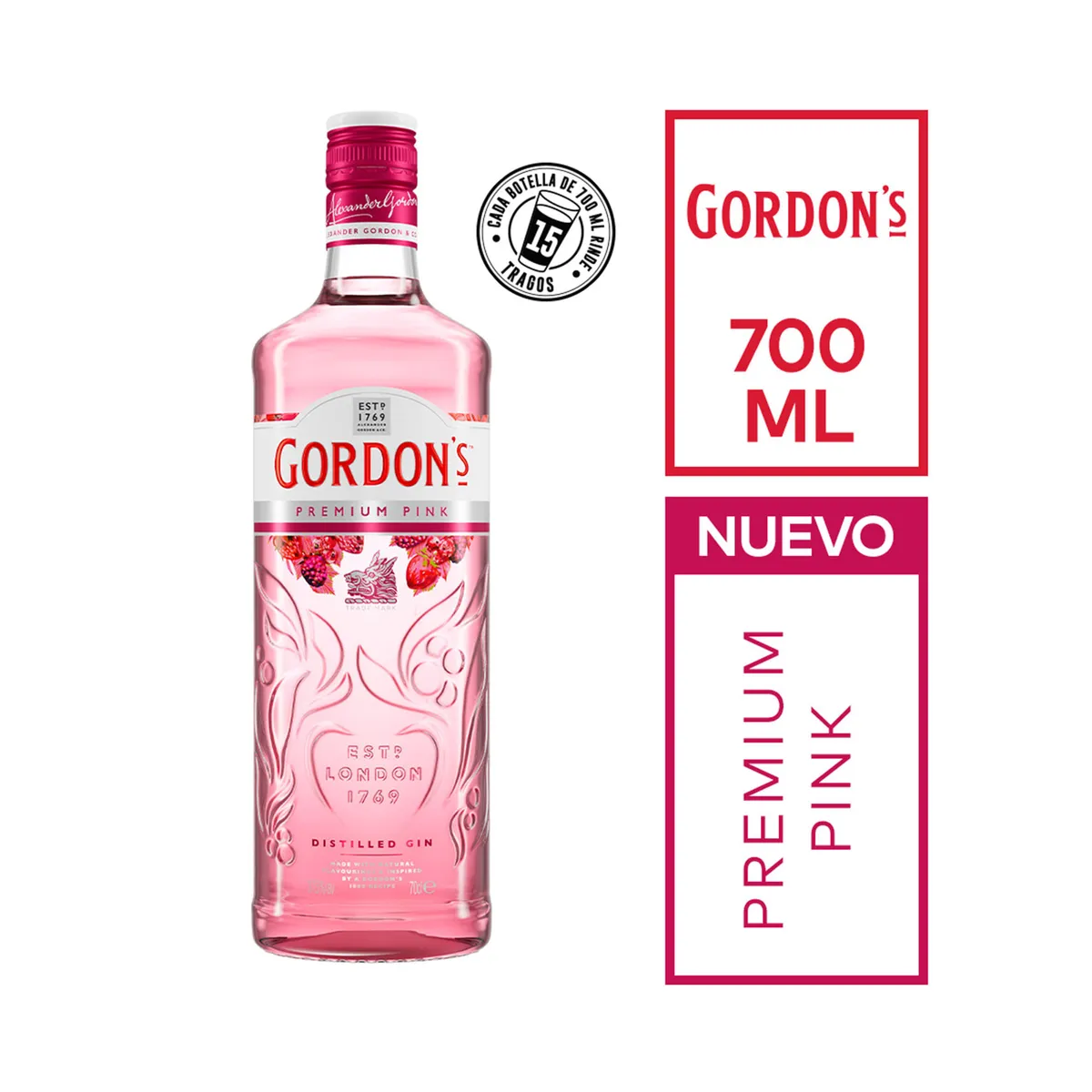 Gordons pink gin en botella 700 cc.