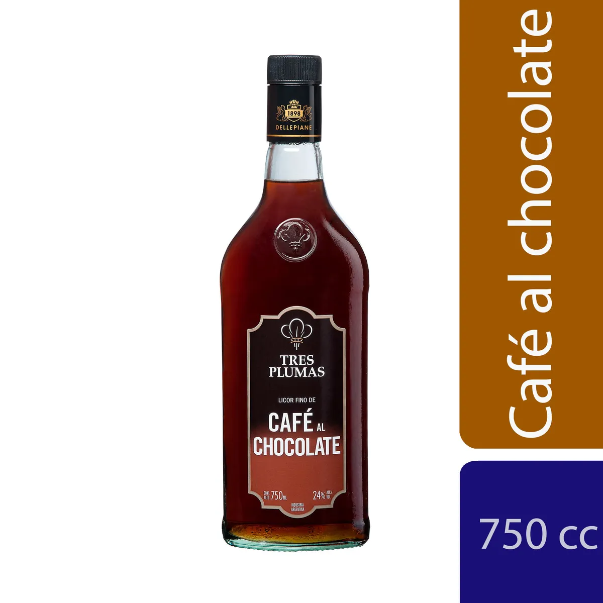 Licor de cafe al chocolate Tres Plumas 750 cc.