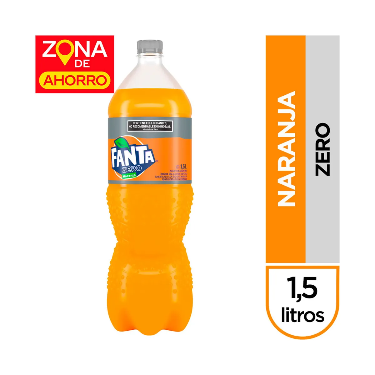Gaseosa naranja Fanta sin azúcar 1,5 lts