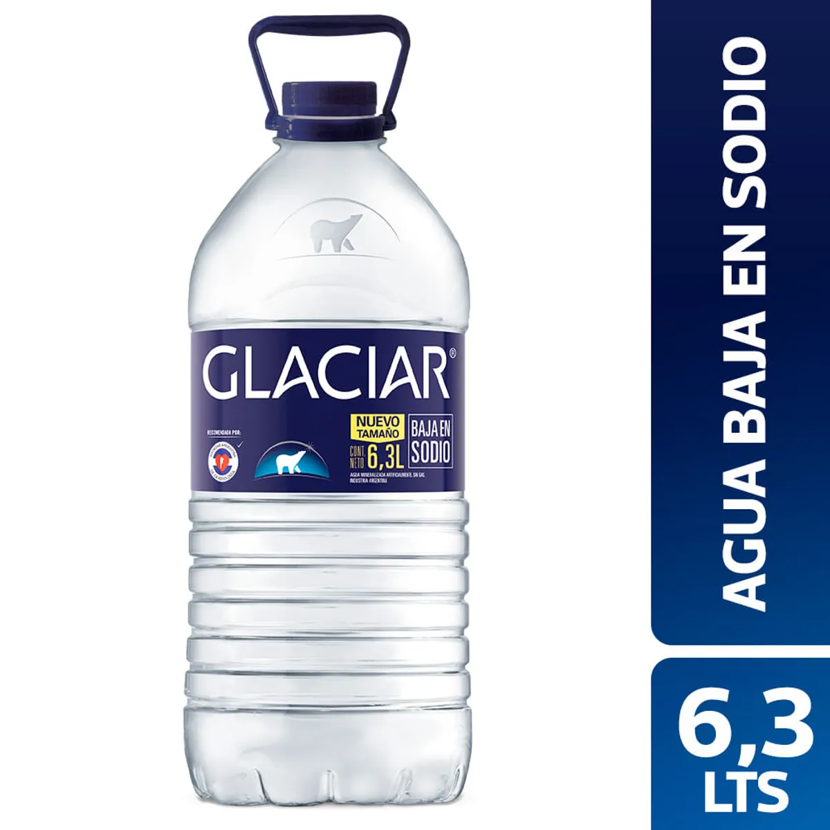 Agua mineralizada sin gas Glaciar bajo sodio bidón 6,3 lts