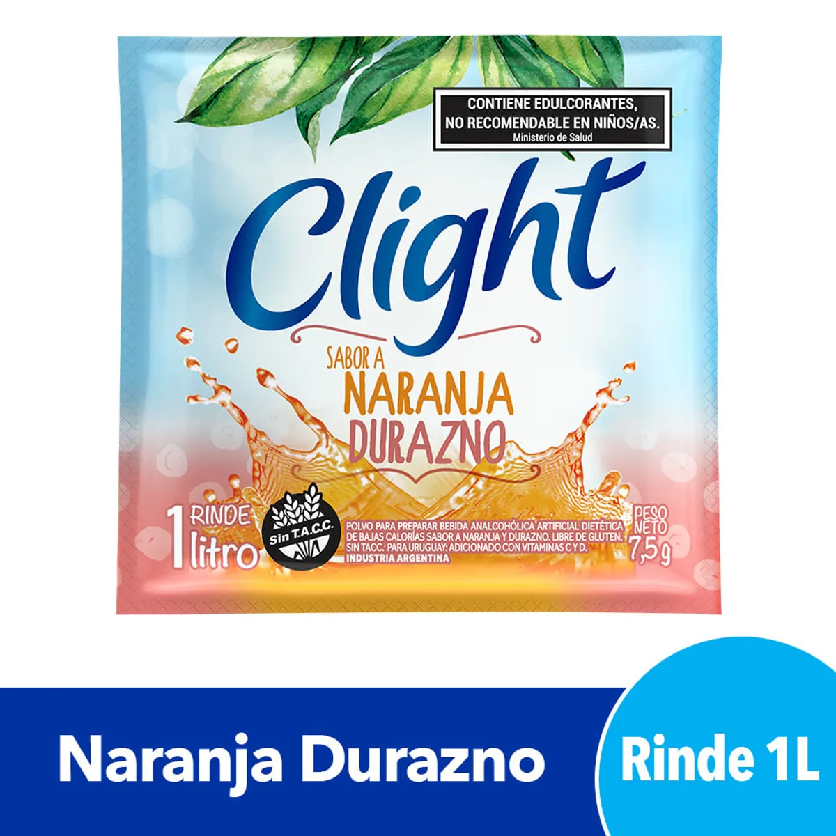 Jugo en polvo Clight naranja durazno 7.5 g.