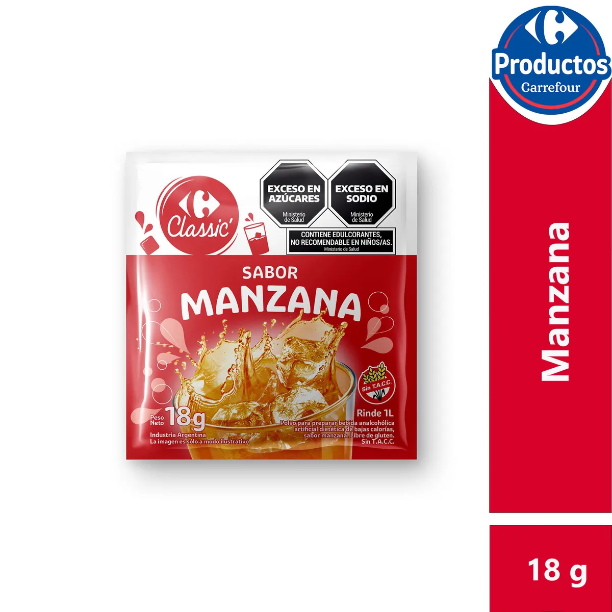 Jugo en polvo Carrefour classic sabor manzana 18 g.