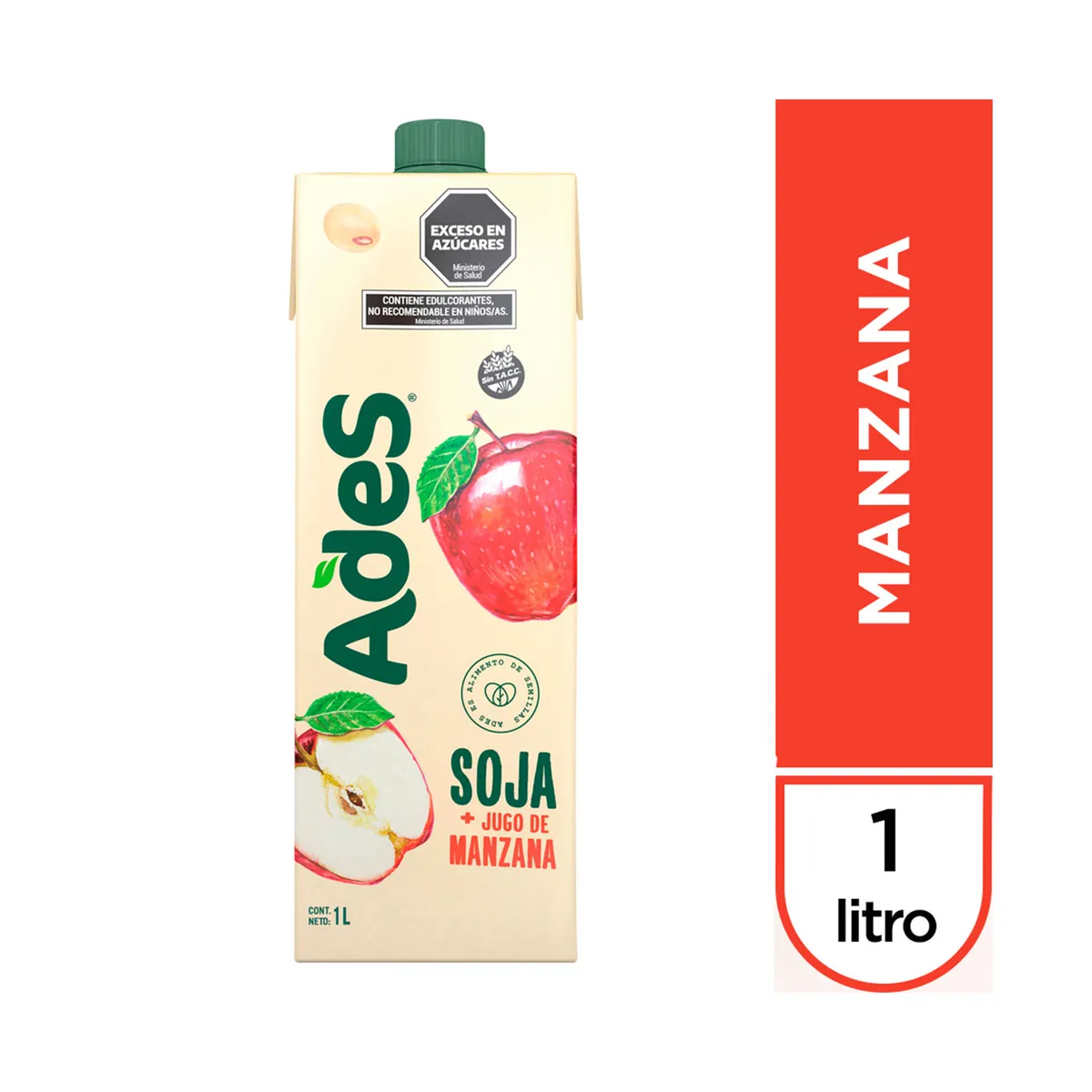 Ades soja + jugo de manzana 1 l.