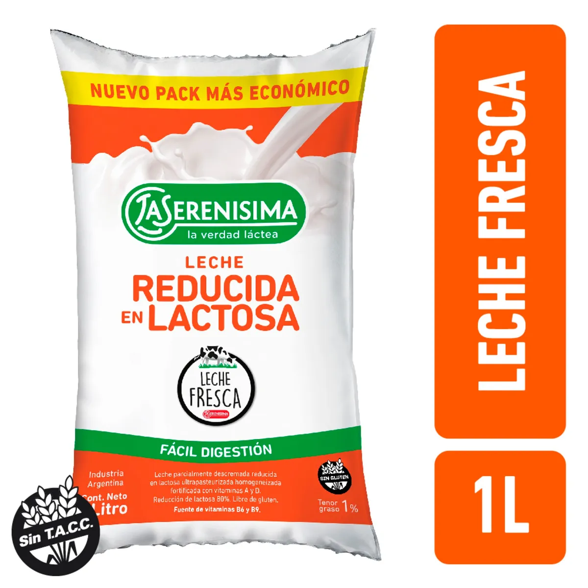 Leche La Serenísima reducida en lactosa sachet 1 l.