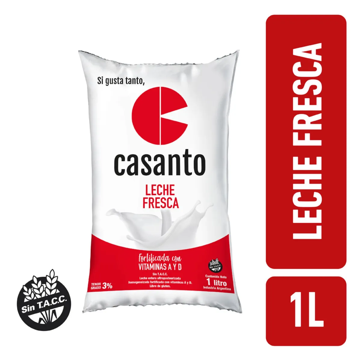 Leche entera Casanto 3 ultra para sachet 1 l.