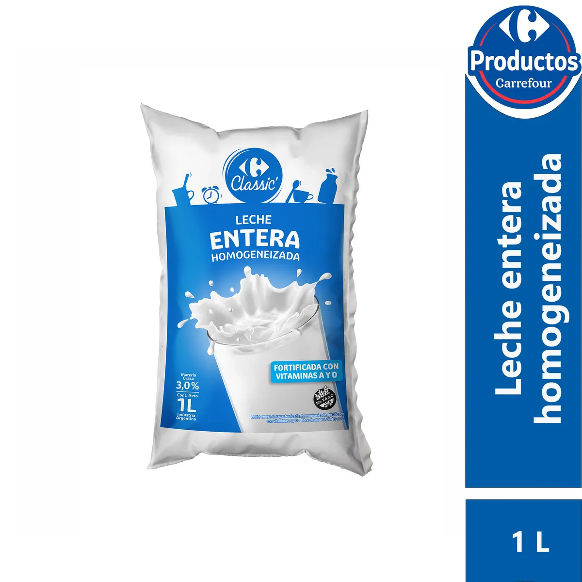 Leche ultra entera Carrefour classic sachet 1 lt.