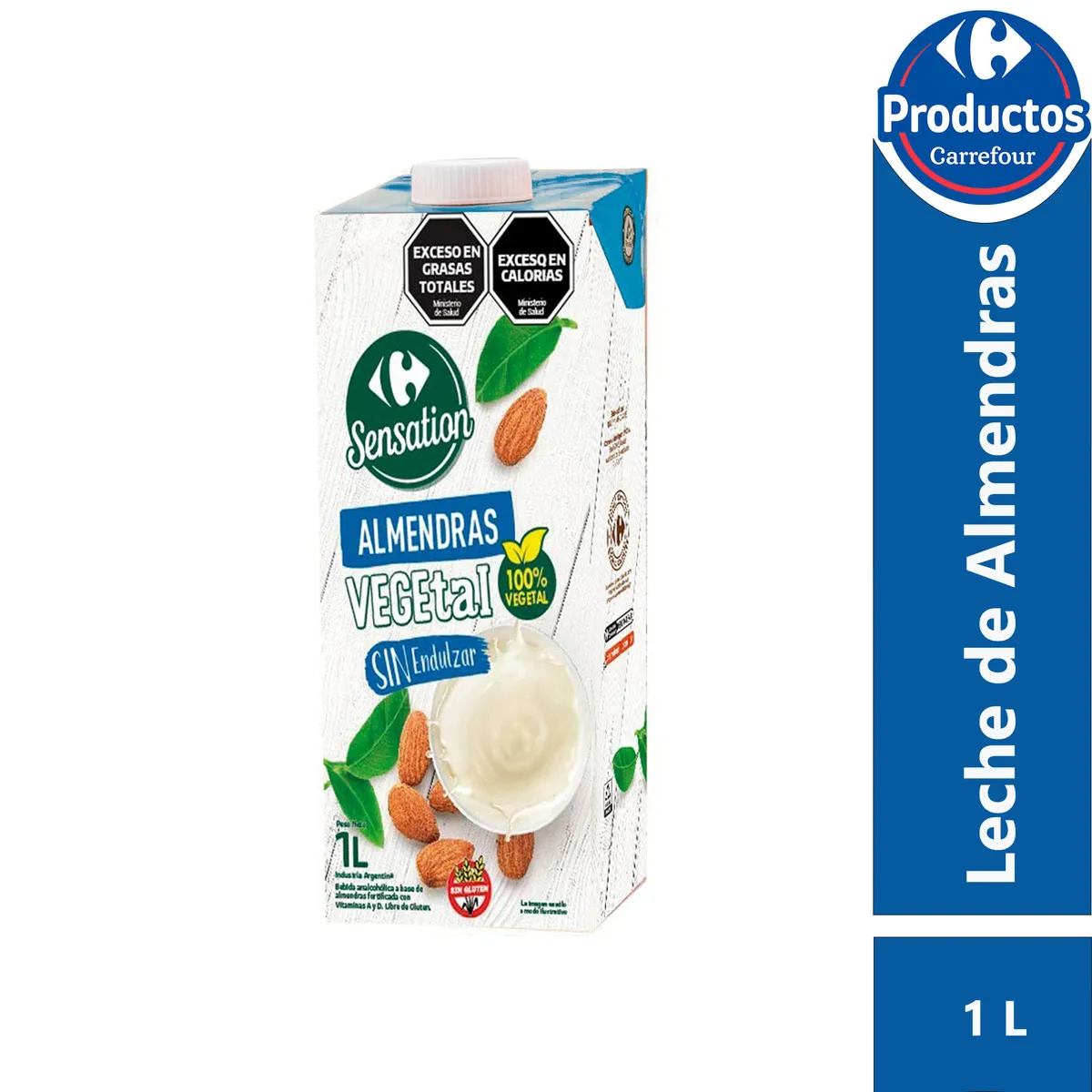 Leche de almendras Carrefour Sensation sin azúcar vegetal 1 lt