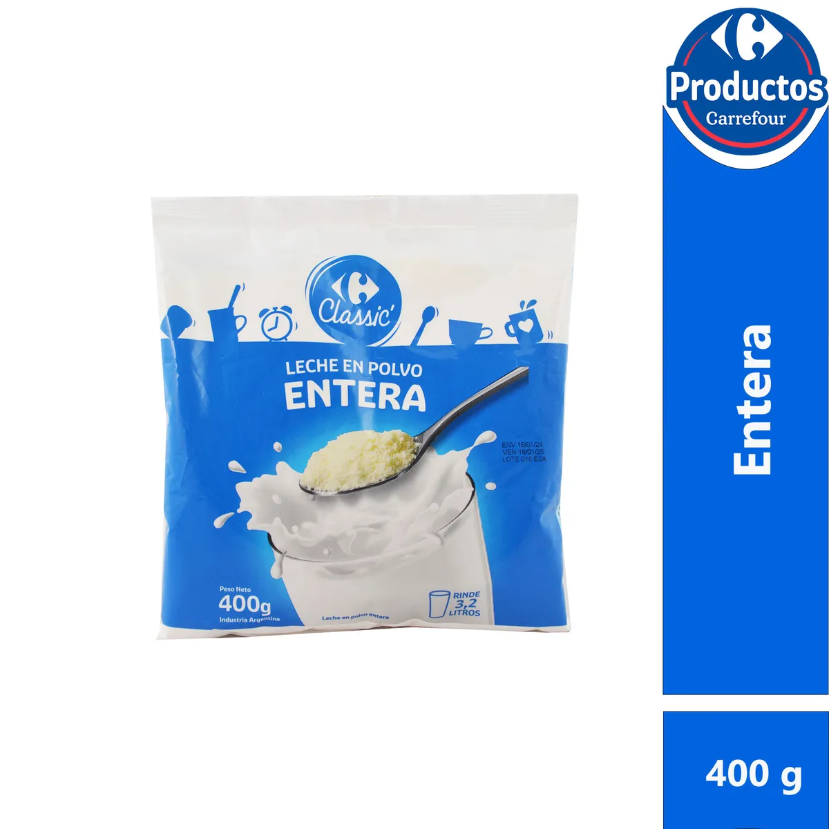 Leche en polvo entera Carrefour classic pouch 400 g.