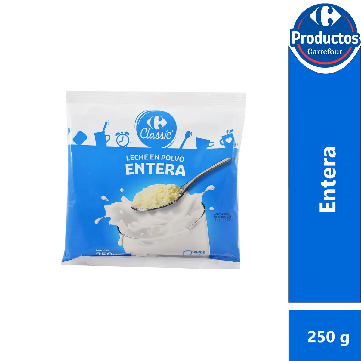 Leche en polvo entera Carrefour classic pouch 250 g.