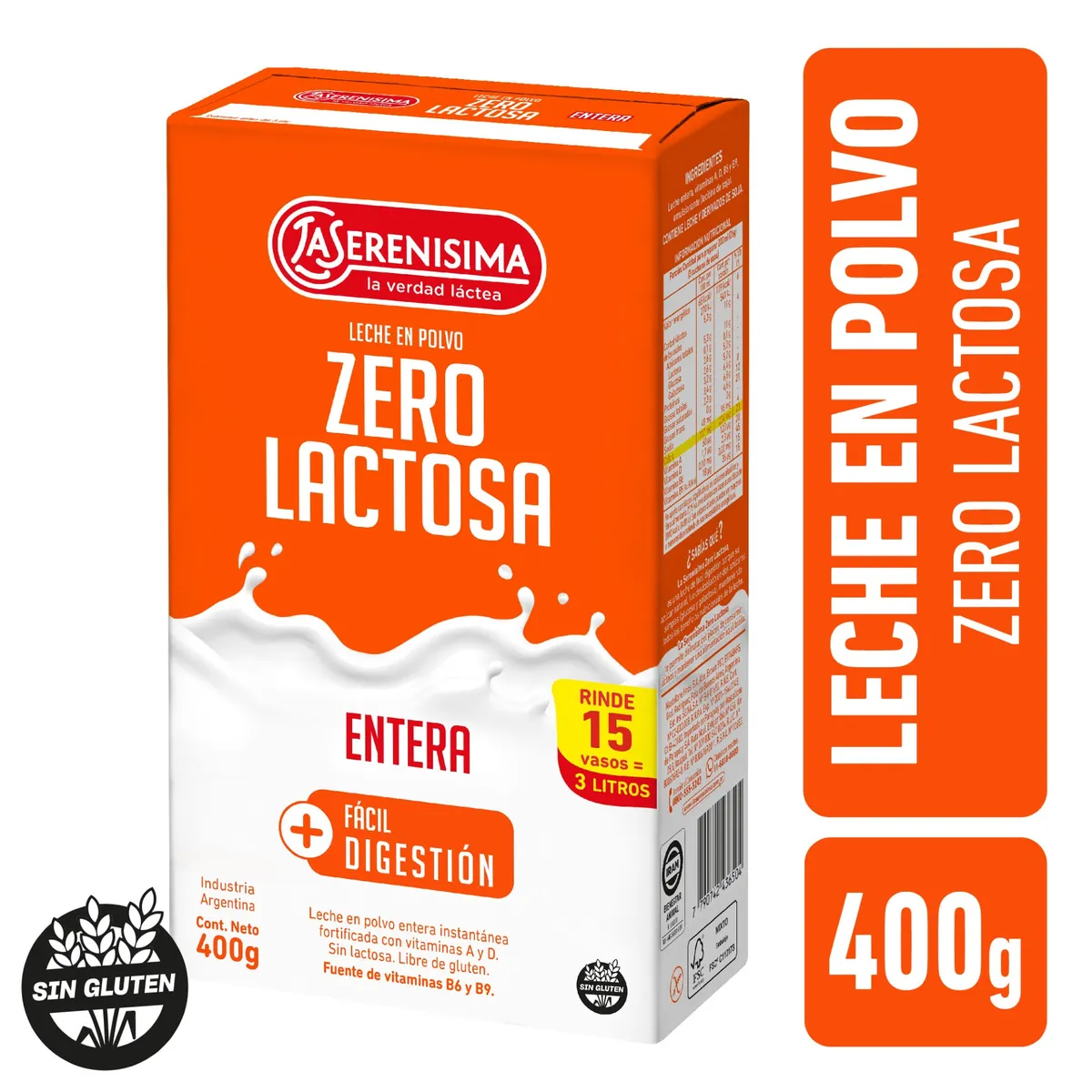 Leche en polvo La serenísima zero lactosa 400 g.
