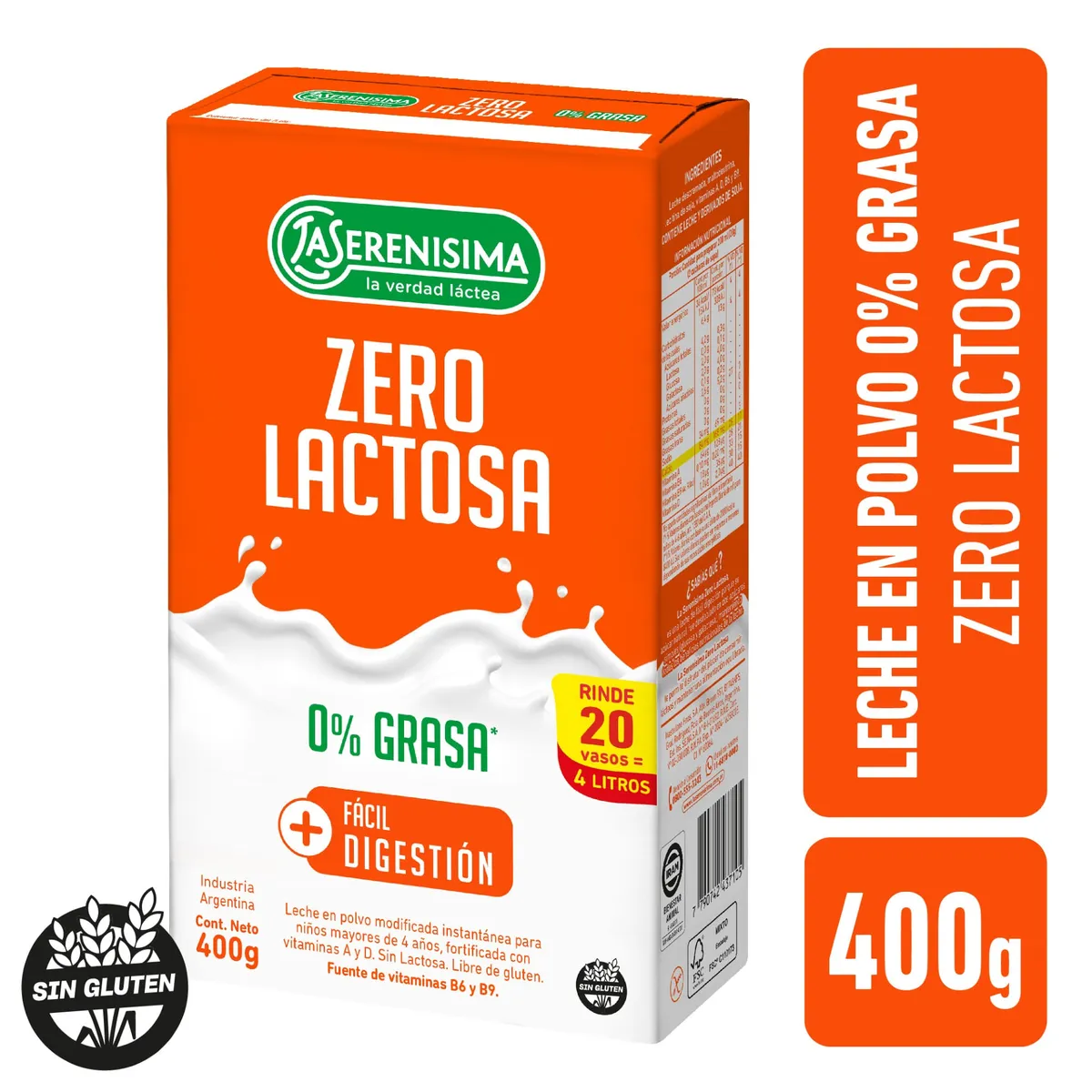 Leche en polvo La Serenísima zero lactosa 400 grs