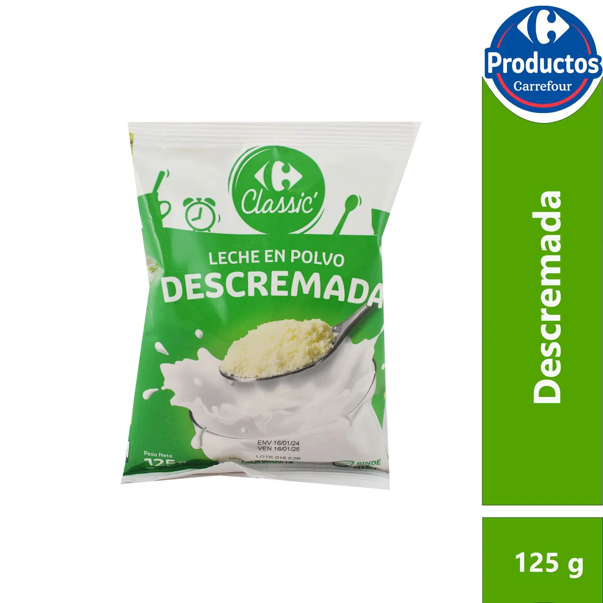 Leche en polvo descremada Carrefour classic pouch 125 g.