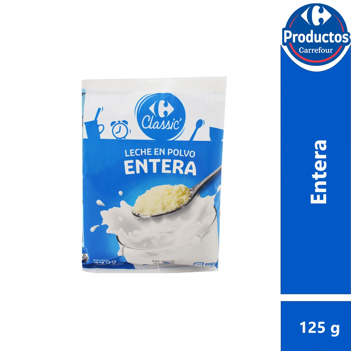 Leche en polvo entera Carrefour classic pouch 125 g.