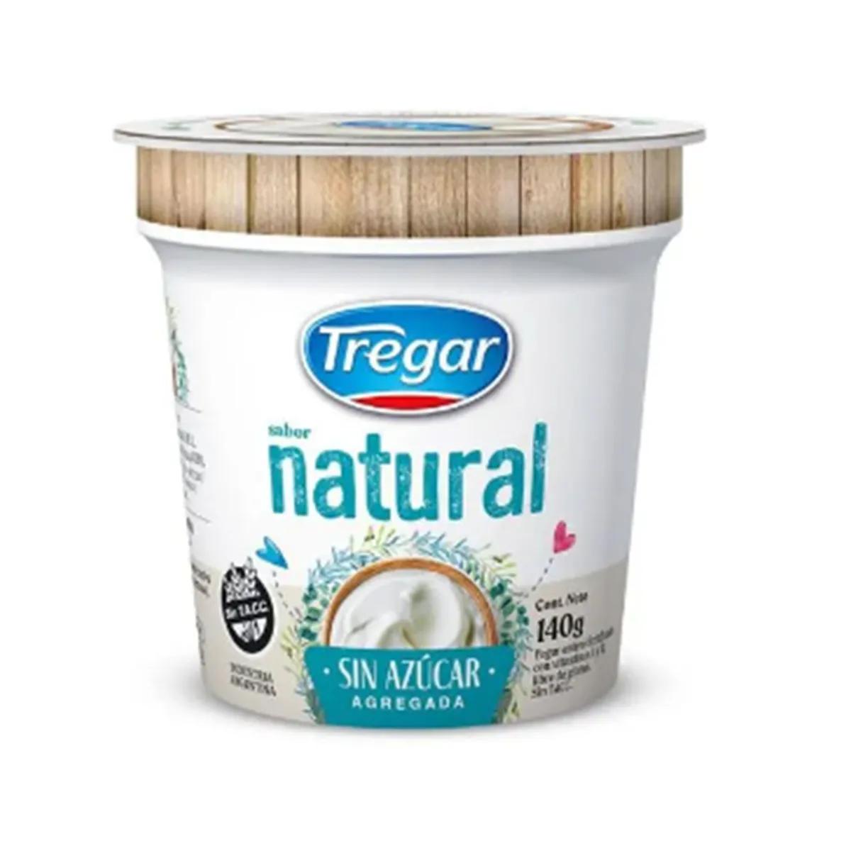 Yogur entero natural Tregar sin azúcar en pote 140 g.