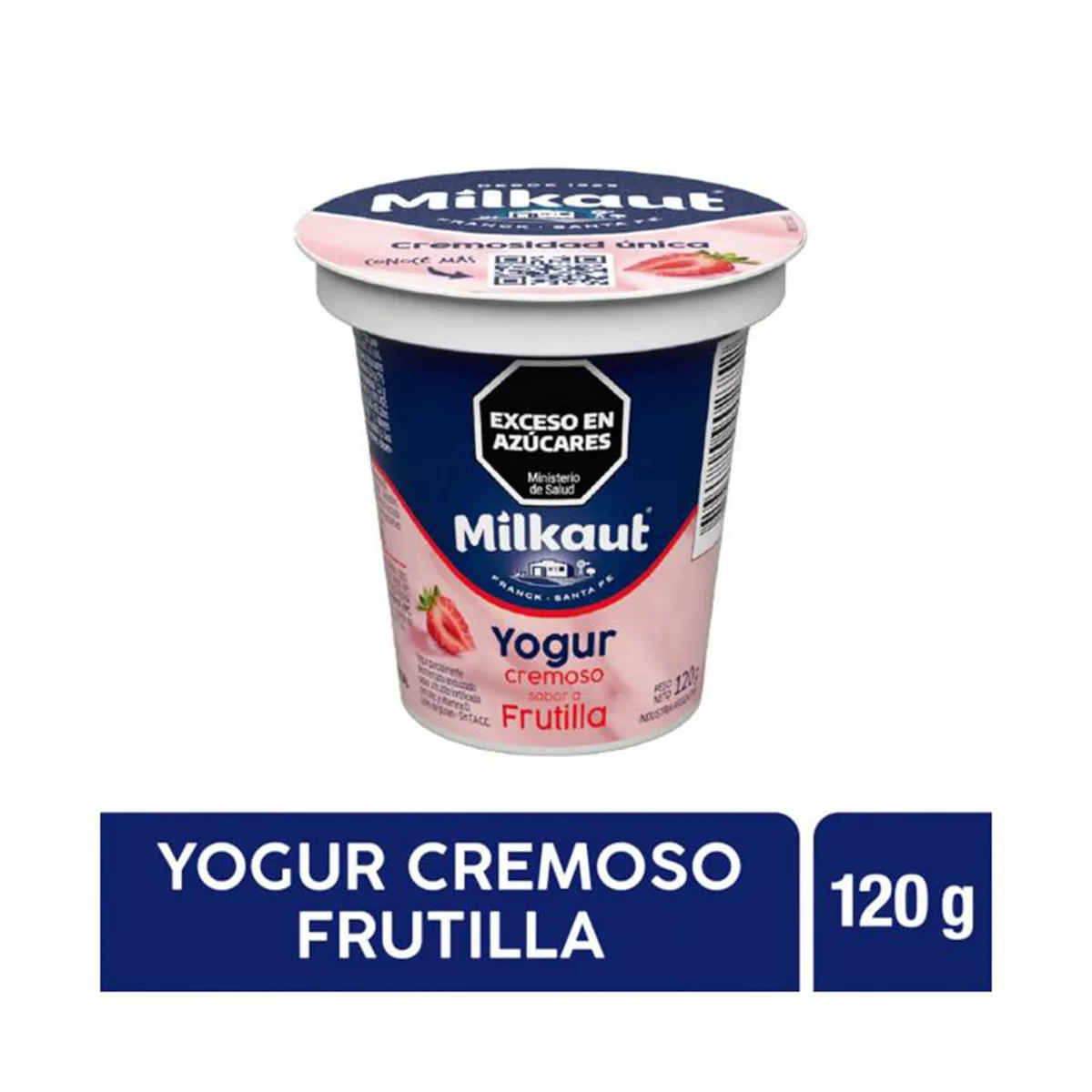 Yogur cremoso entero de frutilla Milkaut en pote 120 g.