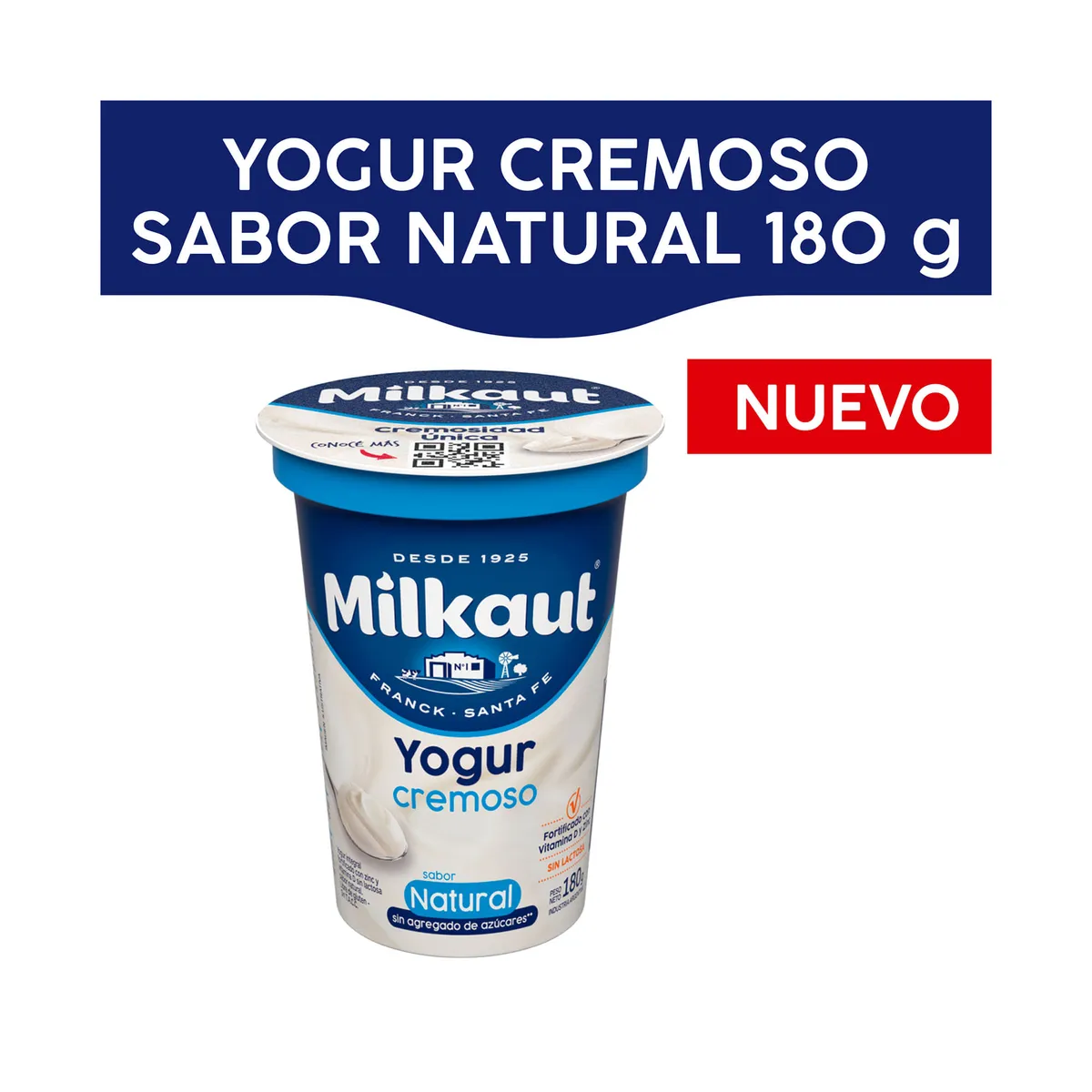Yogur cremoso Milkaut sabor natural en pote 180 g.