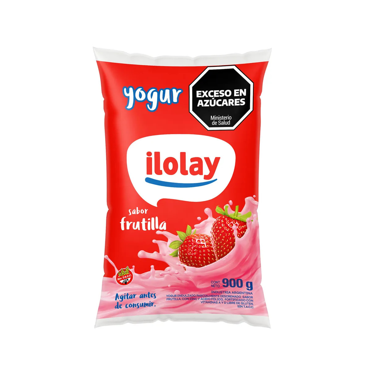 Yogur bebible parcialmente descremado de frutilla Ilolay en sachet 900 g.