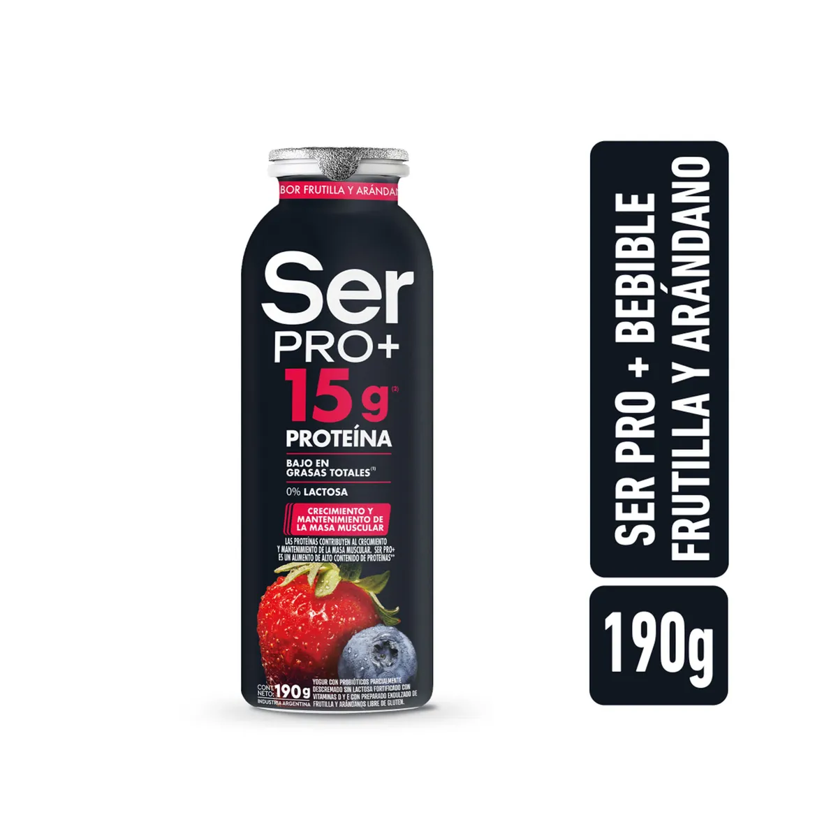 Yogur bebible Ser PRO+ con proteínas sabor frutillas y arándanos 190 grs