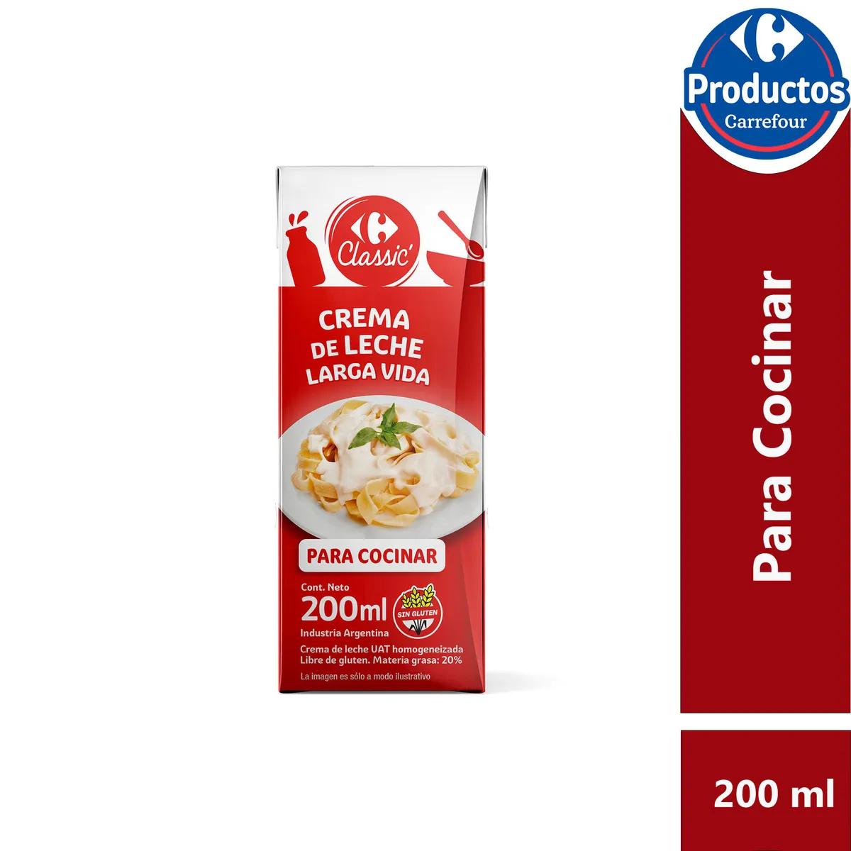Crema de leche para cocinar Carrefour Classic UAT 200 cc.