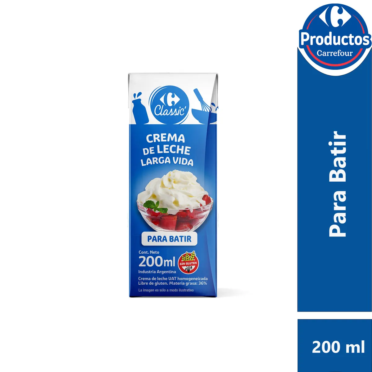 Crema de leche para batir Carrefour Classic UAT 200 cc.