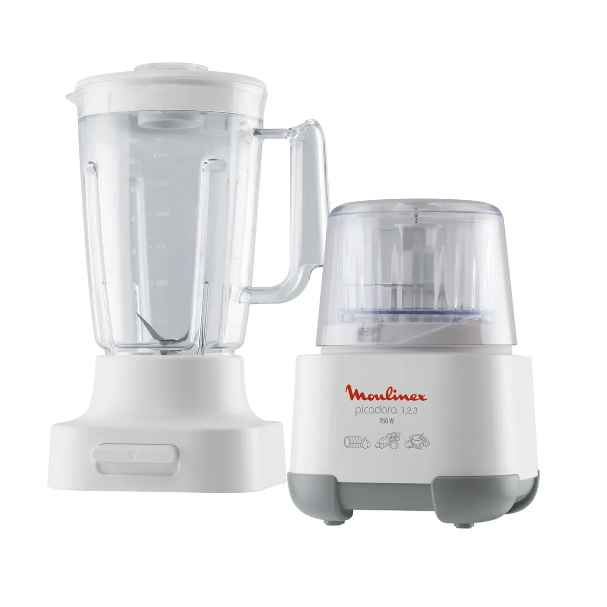 Picadora con licuadora Moulinex AD6021AR blanca.