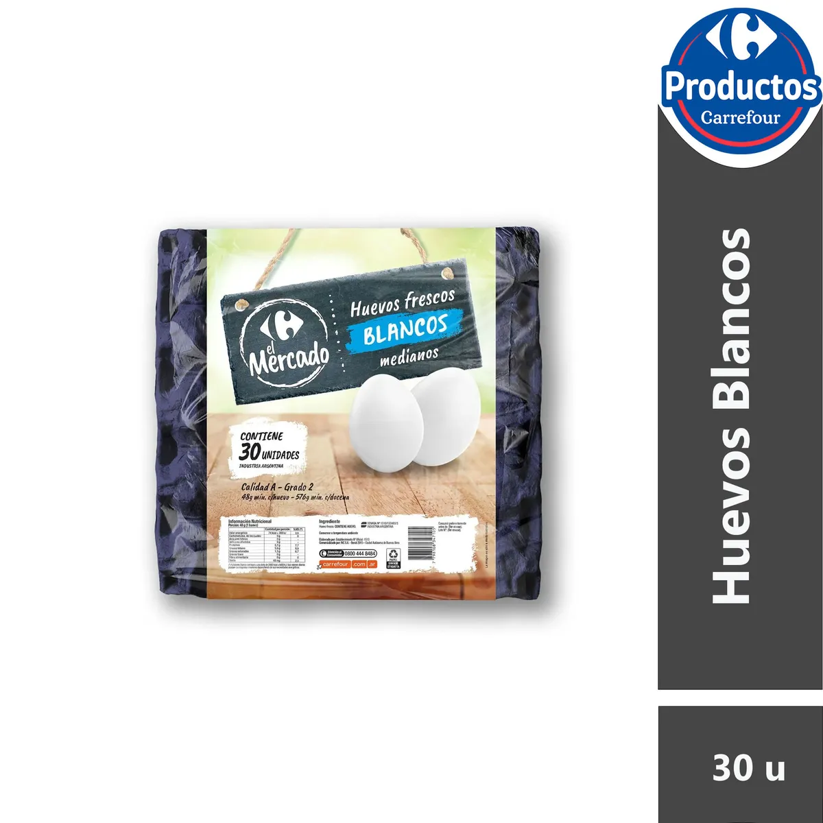 Huevo blanco El Mercado carton 30 uni