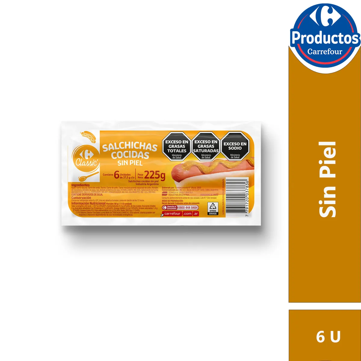 Salchichas clásicas Carrefour Classic flowpack 6 uni
