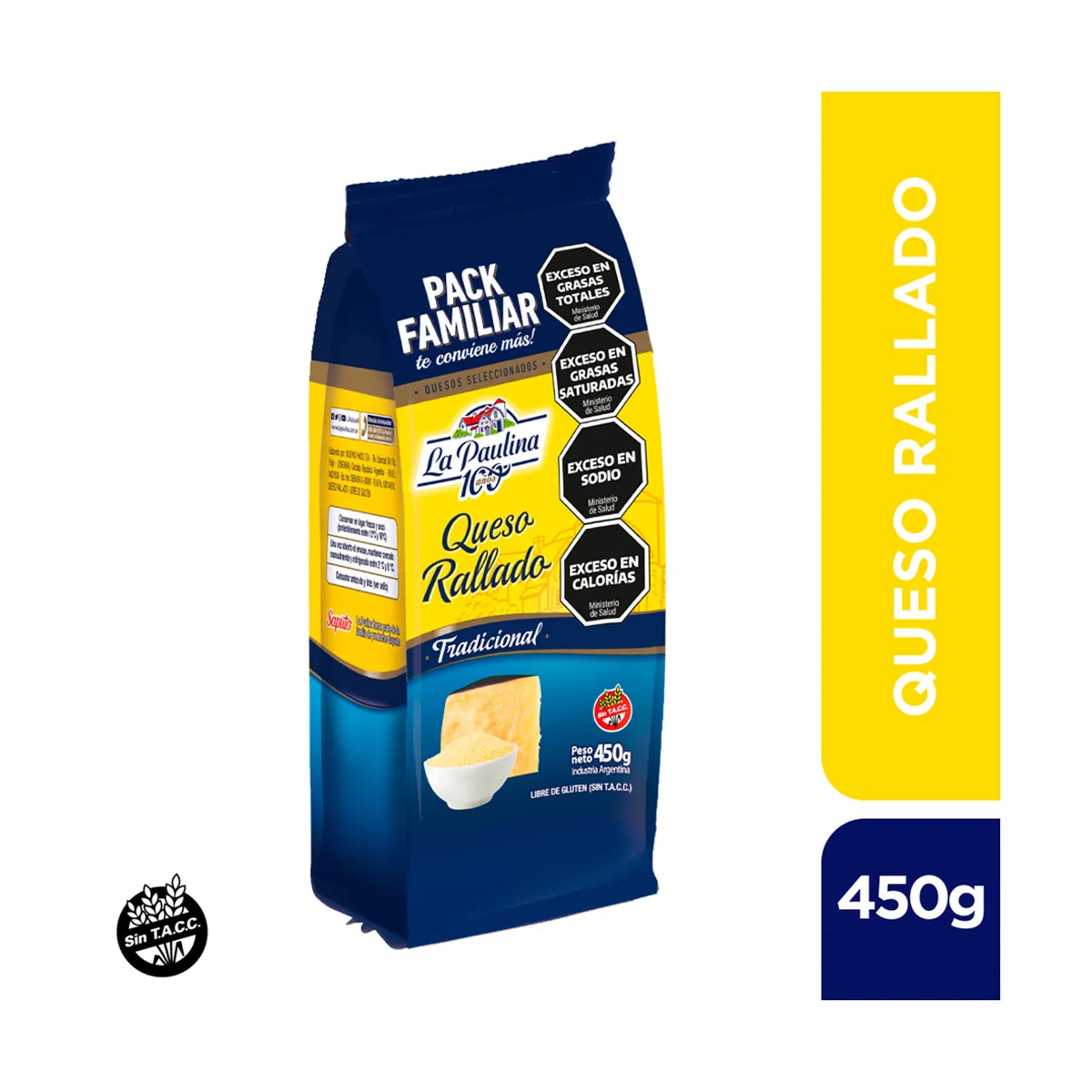 Queso rallado La paulina flow pack 450 g.
