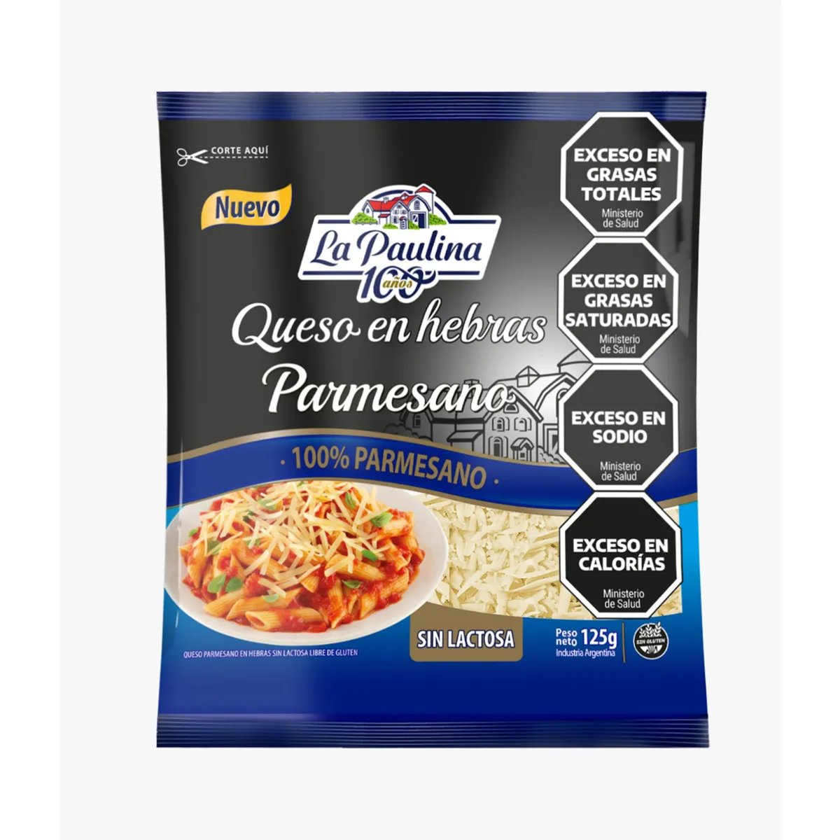 Queso en hebras parmesano La Paulina fp 125 g.