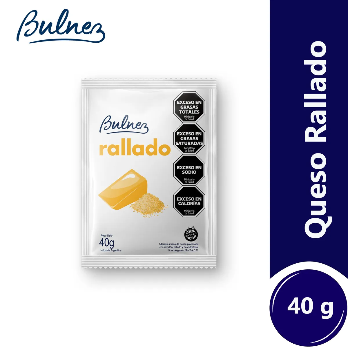 Alimento a base de queso rallado Bulnez en sobre 40 g.