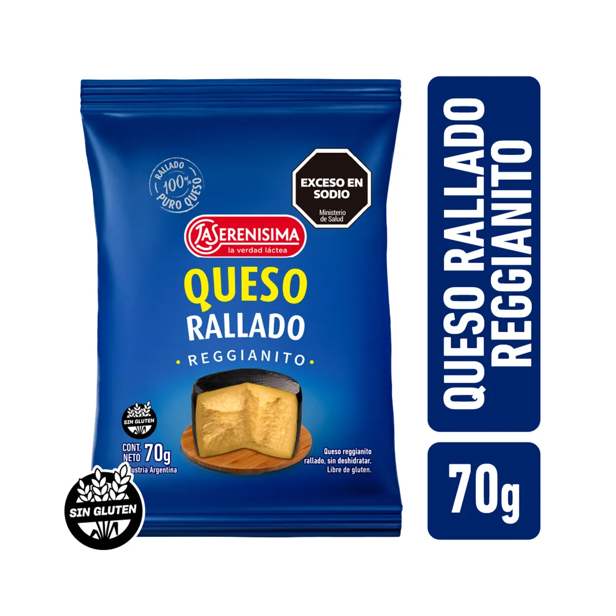 Queso rallado La Serenísima reggianito flow pack 70 g.
